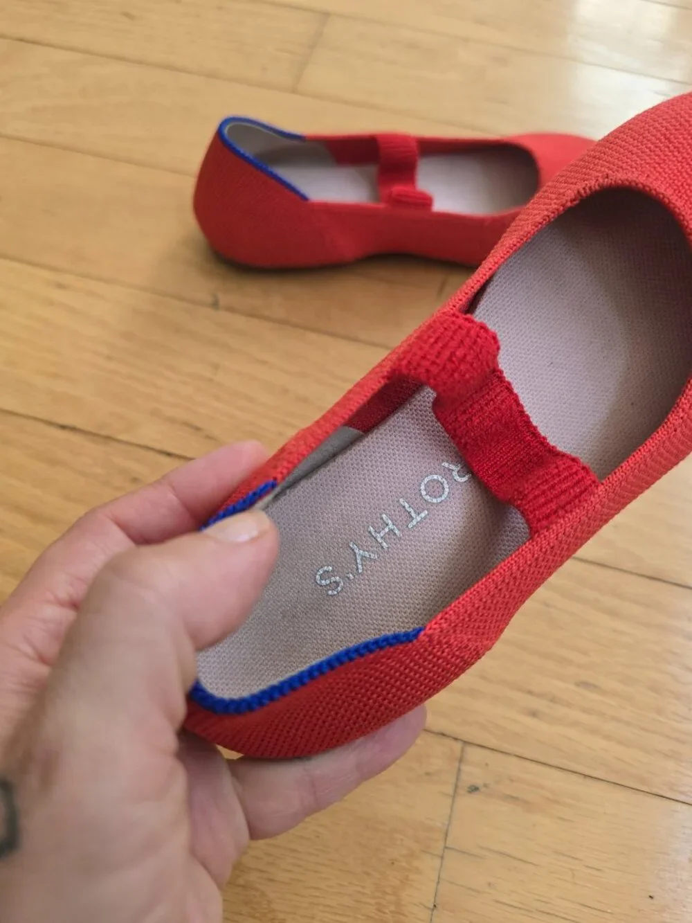 Rothy's The Mary Jane Shoes Glamour Red Knit BalletCore Flats | Kids 1